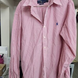 Ralph Lauren Red and White Striped Casual Button Down Shirt
